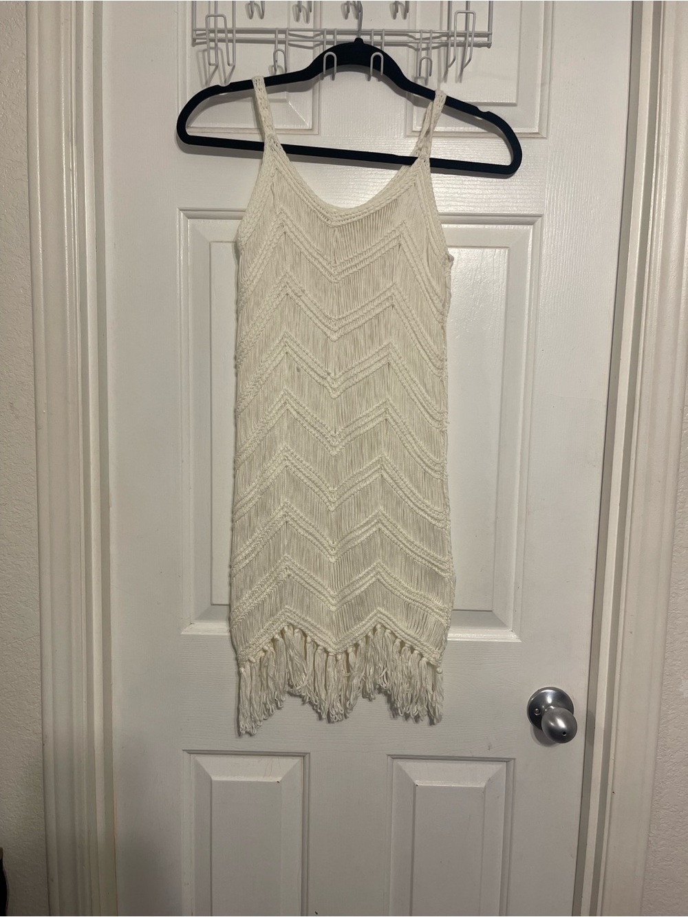 Cream Fringe Knit Slip Dress no labels handmade